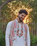 OFF WHITE HEAVY EMBROIDERED WORK KURTA PAJAMA AND DUPATTA SET FOR MEN'S