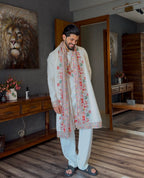 OFF WHITE HEAVY EMBROIDERED WORK KURTA PAJAMA AND DUPATTA SET FOR MEN'S