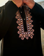 BLACK  HEAVY FLAMINGO SEQUENCE EMBROIDERED KURTA WITH PAJAMA