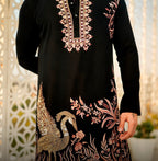 BLACK  HEAVY FLAMINGO SEQUENCE EMBROIDERED KURTA WITH PAJAMA