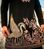 BLACK  HEAVY FLAMINGO SEQUENCE EMBROIDERED KURTA WITH PAJAMA
