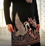 BLACK  HEAVY FLAMINGO SEQUENCE EMBROIDERED KURTA WITH PAJAMA