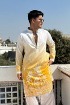 YELLOW & WHITE OMBRE EMBROIDERED WORK KURTA PAJAMA SET FOR MEN'S