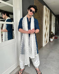 BLUE CHIKANKARI KURTA WITH DUPATTA SET FOR MEN'S