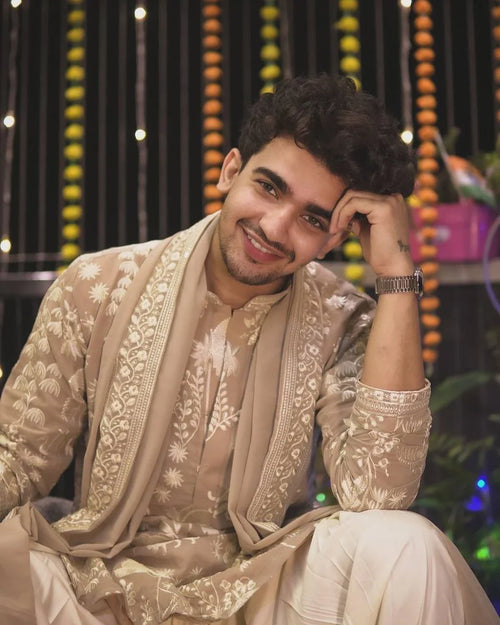 BEIGE KURTA SET WITH PANT AND DUPATTA