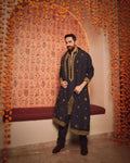 BLACK EMBROIDERED KURTA PAJAMA AND DUPATTA SET FOR MEN'S