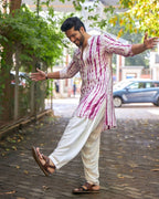 PURPLE TIE & DYE WORK KURTA PAJAM SET FOR MEN