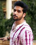 PURPLE TIE & DYE WORK KURTA PAJAM SET FOR MEN