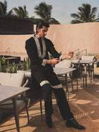 BLACK SILK KURTA WITH GOLDEN ZARI EMBROIDERY