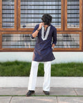 EMBROBLUE V NECK EMBROIDERED THRED KURTA WITH PAJAMA