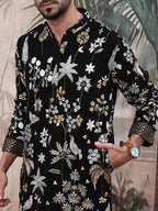 MEN'S EMBROIDERED BLACK  KURTA PANT SET