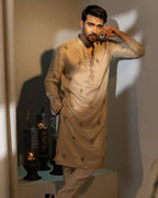 CREAM WORK MOTIF EMBROIDERED KURTA WITH  PAJAMA