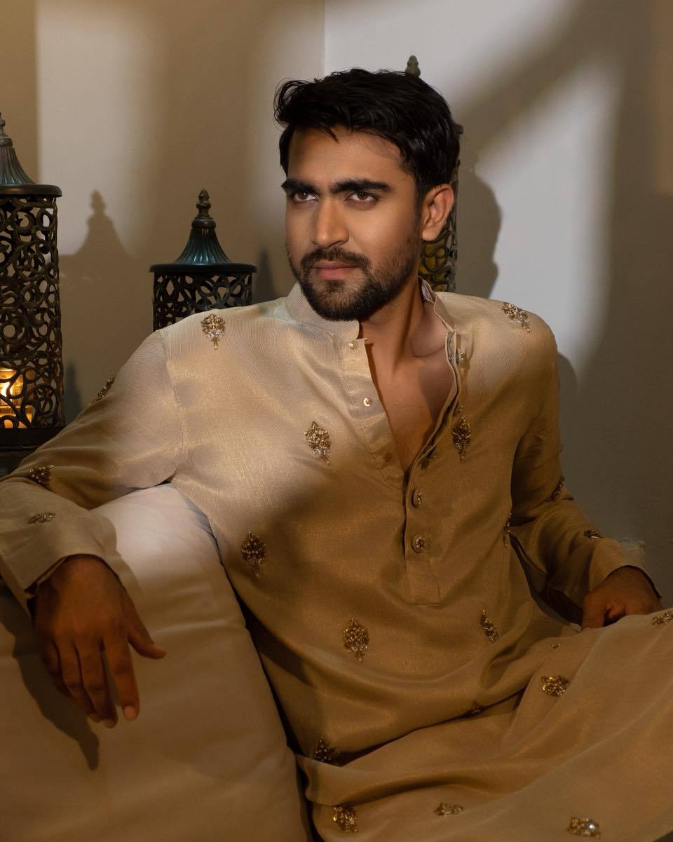 CREAM WORK MOTIF EMBROIDERED KURTA WITH  PAJAMA