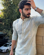 STYLISH SKY BLUE  EMBROIDERY WORK DESIGNER KURTA FOR MEN'S