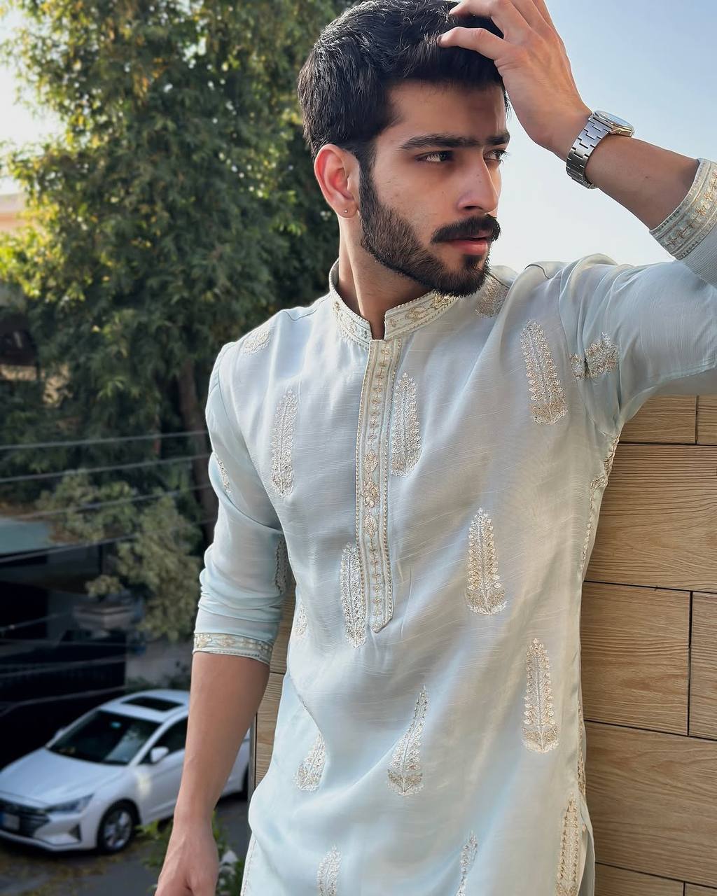STYLISH SKY BLUE  EMBROIDERY WORK DESIGNER KURTA FOR MEN'S