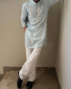 STYLISH SKY BLUE  EMBROIDERY WORK DESIGNER KURTA FOR MEN'S