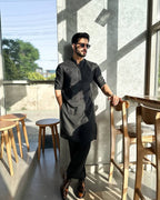 BLACK EMBROIDERED KURTA PAJAMA SET