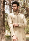 MID CREAM EMBROIDERY WORK MEN'S KURTA WHITE PAJAMA