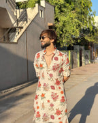 IVORY ROSE  PRINTED KURTA PAJAMA SET FOR MEN'S