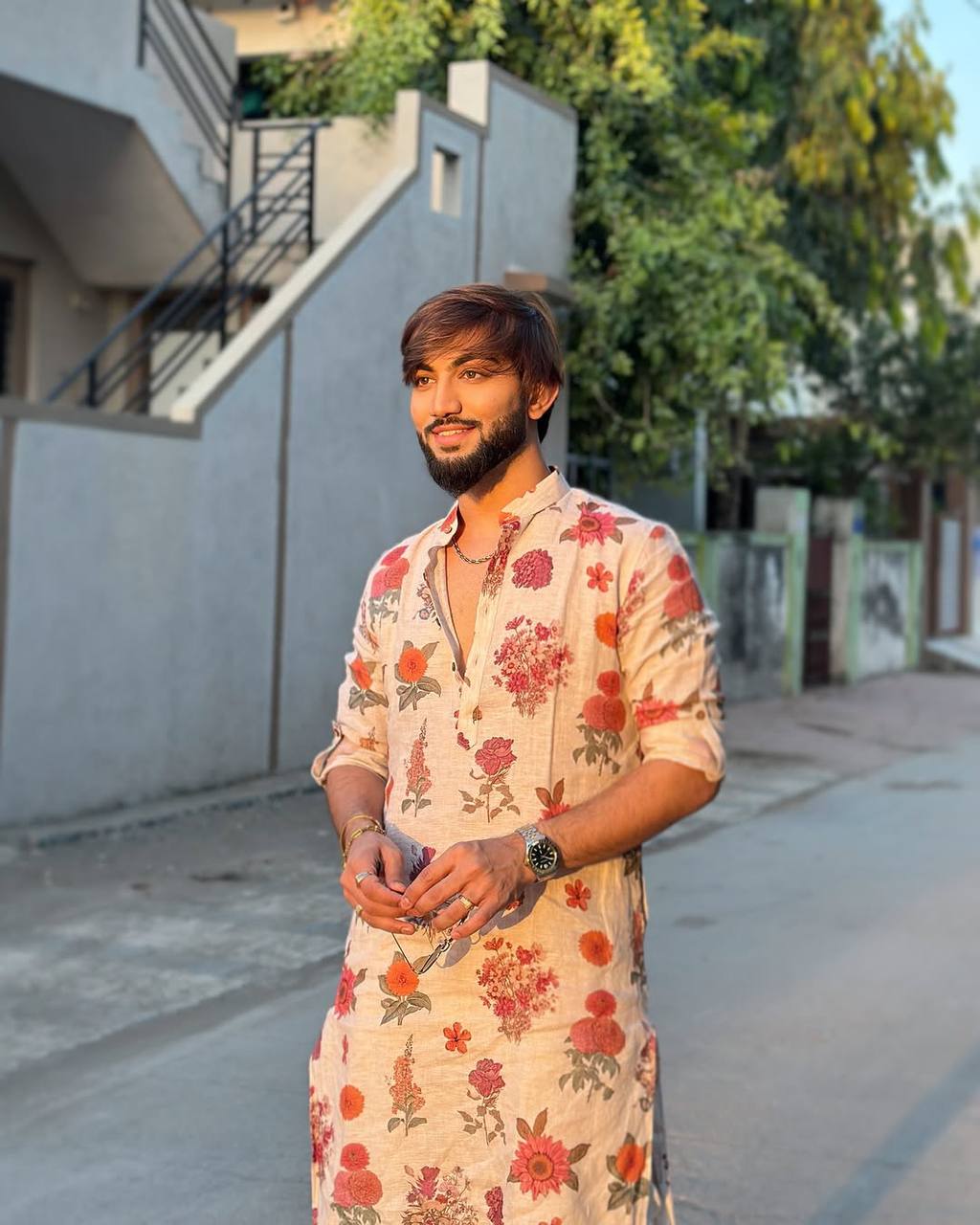 IVORY ROSE  PRINTED KURTA PAJAMA SET FOR MEN'S