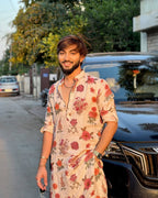 IVORY ROSE  PRINTED KURTA PAJAMA SET FOR MEN'S