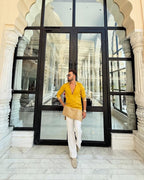 YELLOW JARI EMBROIDERED WORK KURTA PANT SET