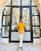 YELLOW JARI EMBROIDERED WORK KURTA PANT SET