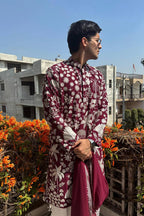 MARRON KURTA WITH WHITE THREAD WORK