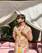 MULTI FLOWER PRINTED KURTA PAJAMA SET FOR MEN'S