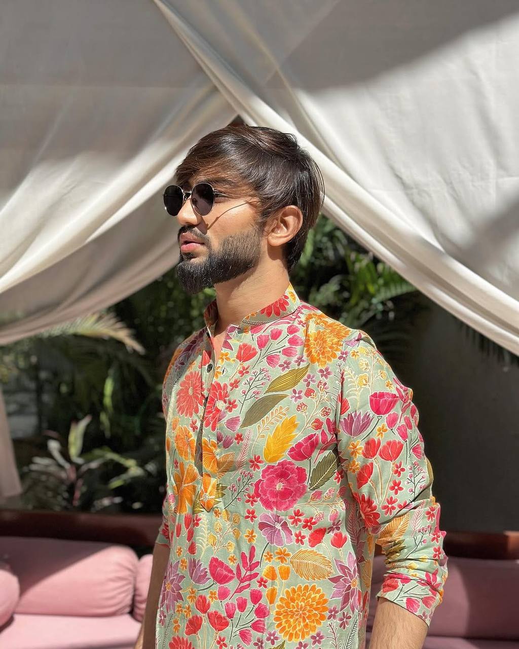 MULTI FLOWER PRINTED KURTA PAJAMA SET FOR MEN'S