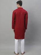 The Red Schiffli Embroidered Work Men's Kurta with Pajama